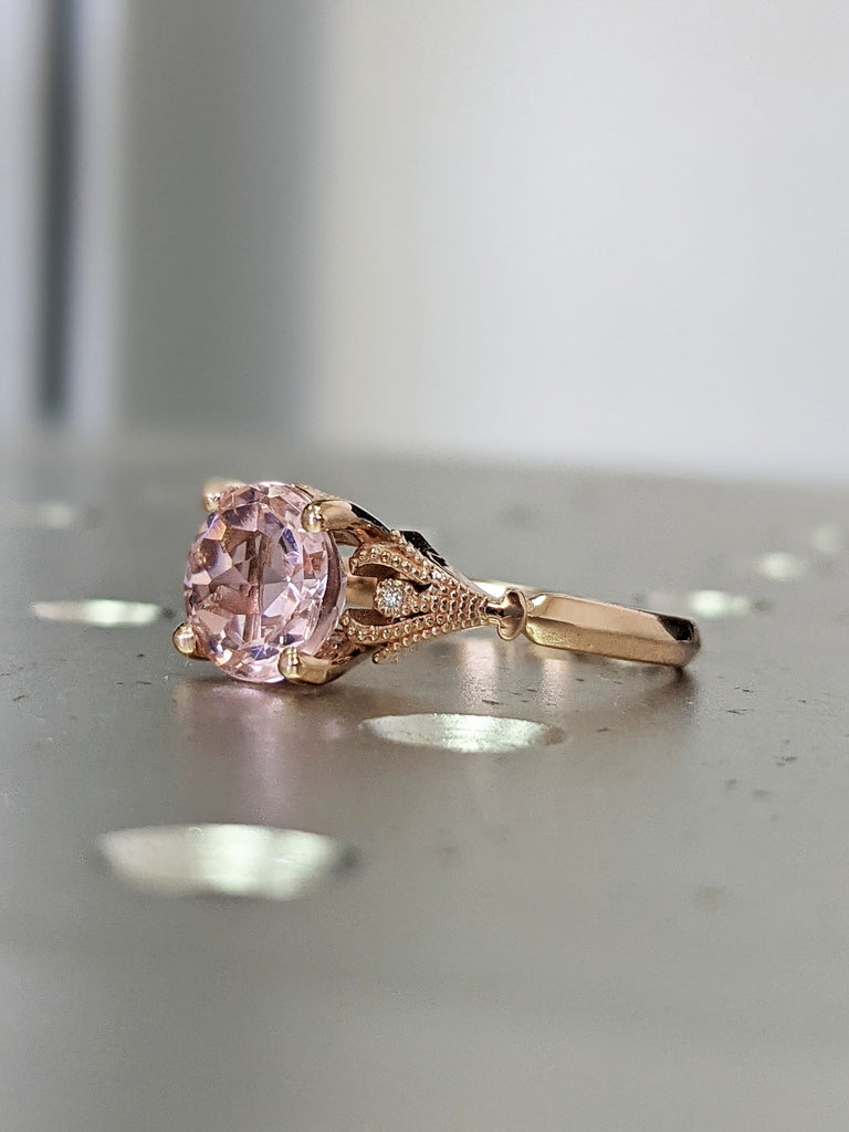 Vintage Engagement Ring Pink Morganite 14k White Gold, Unique Engagement Ring For Women, Art Deco Ring