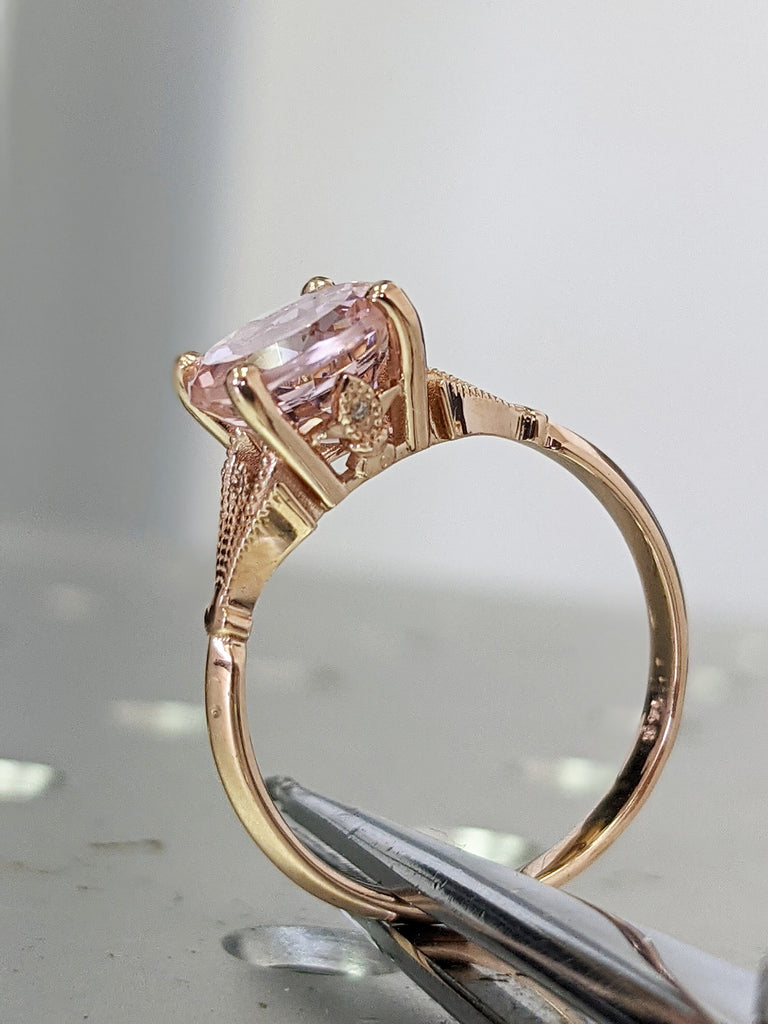 Vintage Engagement Ring Pink Morganite 14k White Gold, Unique Engagement Ring For Women, Art Deco Ring