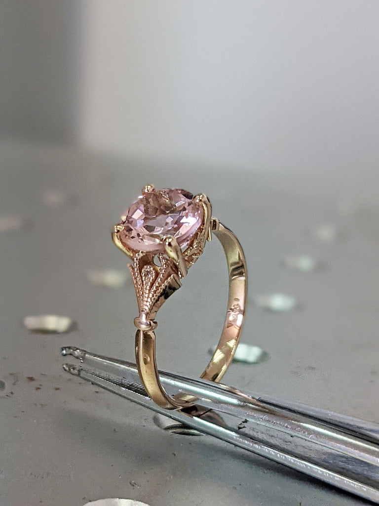 Vintage Engagement Ring Pink Morganite 14k White Gold, Unique Engagement Ring For Women, Art Deco Ring