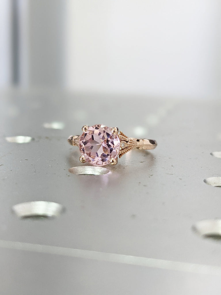 Vintage Engagement Ring Pink Morganite 14k White Gold, Unique Engagement Ring For Women, Art Deco Ring