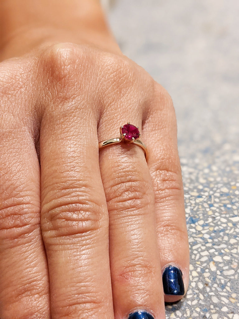 14k rose gold Briar classic ruby engagement ring, petite band, rounded prongs. 6 Prongs Solitaire Ruby Engagement Ring