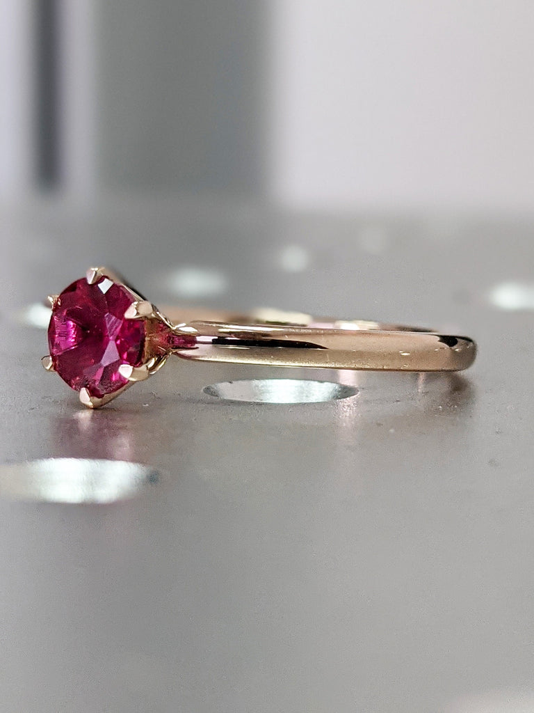 14k rose gold Briar classic ruby engagement ring, petite band, rounded prongs. 6 Prongs Solitaire Ruby Engagement Ring