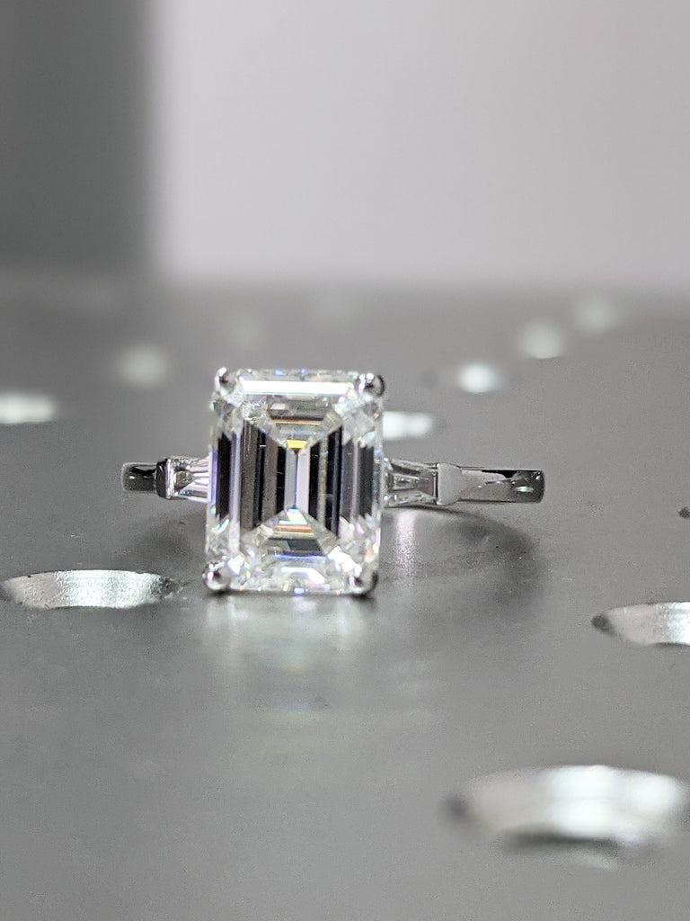 3ct Emerald Cut Engagement Ring, Emerald Cut Ring, Baguette Engagement Ring, Solid 14k Gold Moissanite Engagement Ring