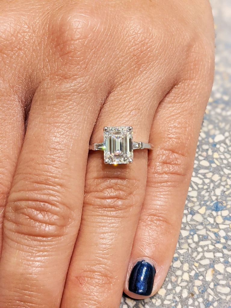 3ct Emerald Cut Engagement Ring, Emerald Cut Ring, Baguette Engagement Ring, Solid 14k Gold Moissanite Engagement Ring