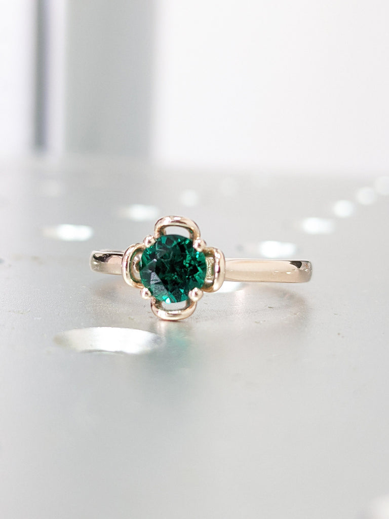 Rose Gold Emerald Engagement Ring Tulip Floral Vintage Solitaire Ring Tulip, Tulip Engagement Ring, Unique Nature Inspired Ring