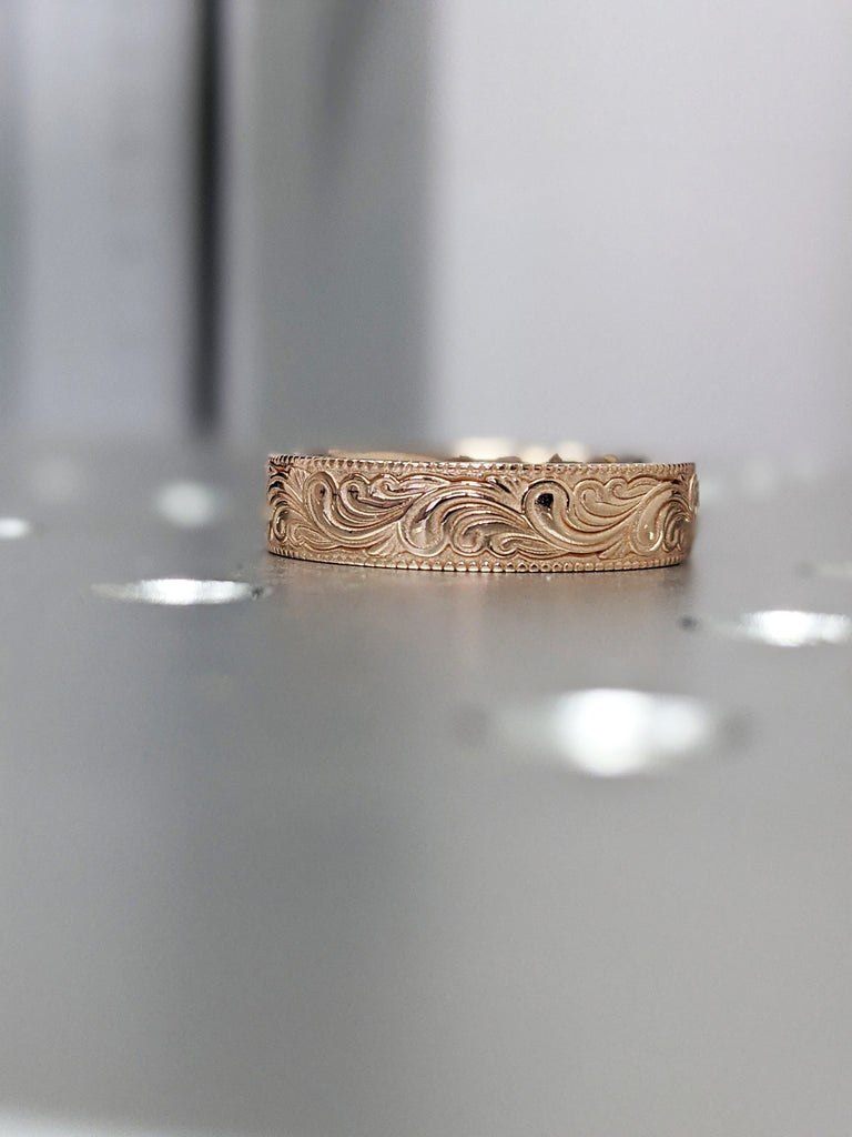 14k rose gold feather ring, Vintage, Antique, Feather, Milgrain, Wedding band, 14K Rose Gold, Wedding Band