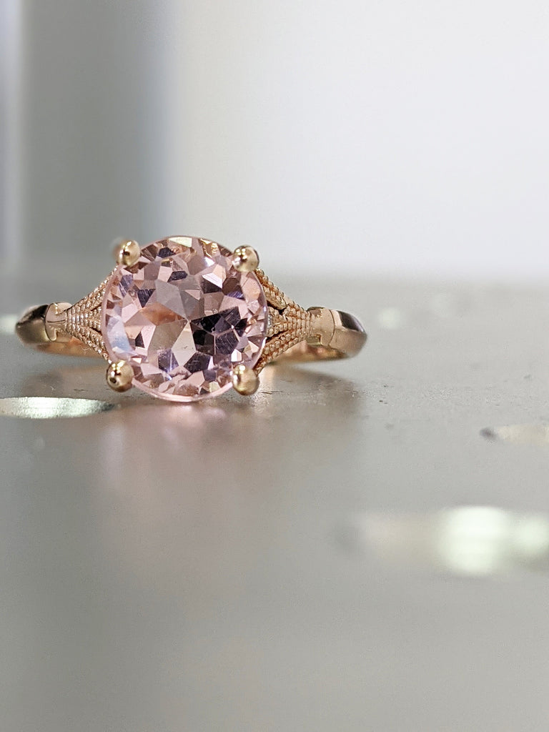 Vintage Engagement Ring Pink Morganite 14k White Gold, Unique Engagement Ring For Women, Art Deco Ring