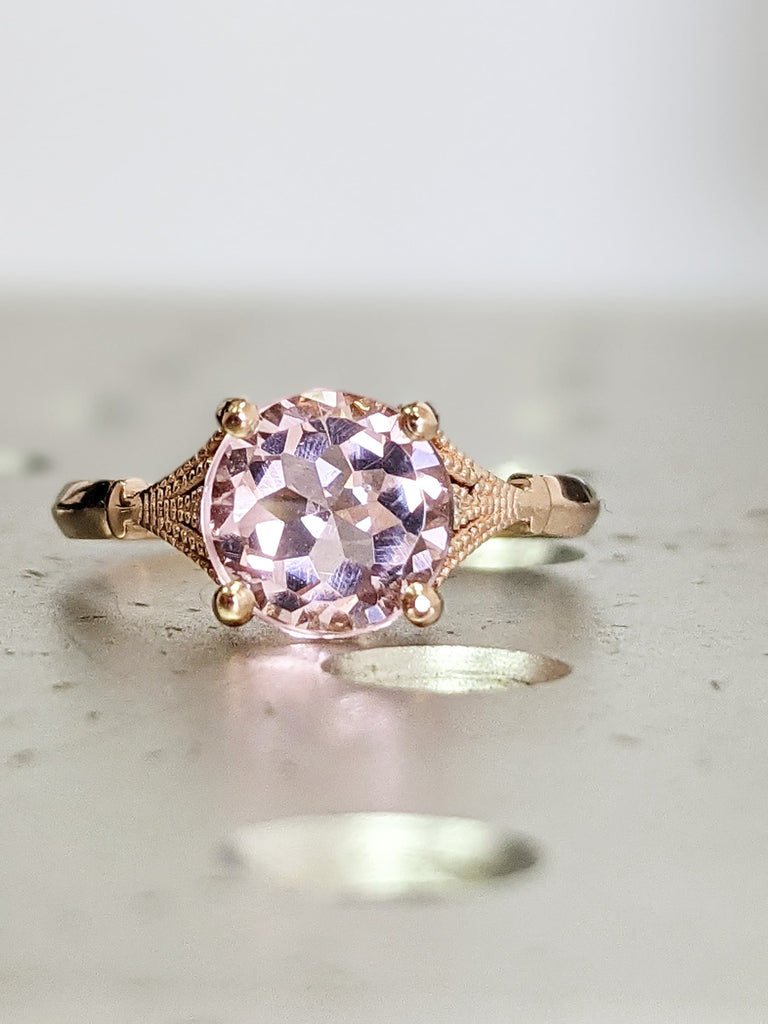 Vintage Engagement Ring Pink Morganite 14k White Gold, Unique Engagement Ring For Women, Art Deco Ring