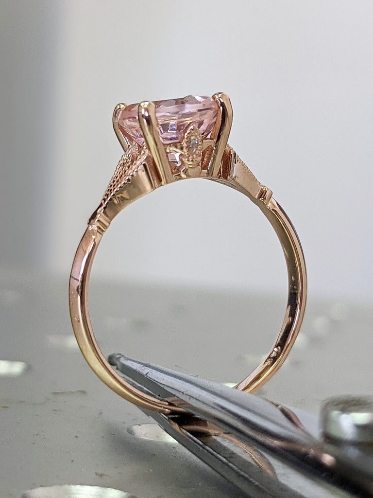 Vintage Engagement Ring Pink Morganite 14k White Gold, Unique Engagement Ring For Women, Art Deco Ring