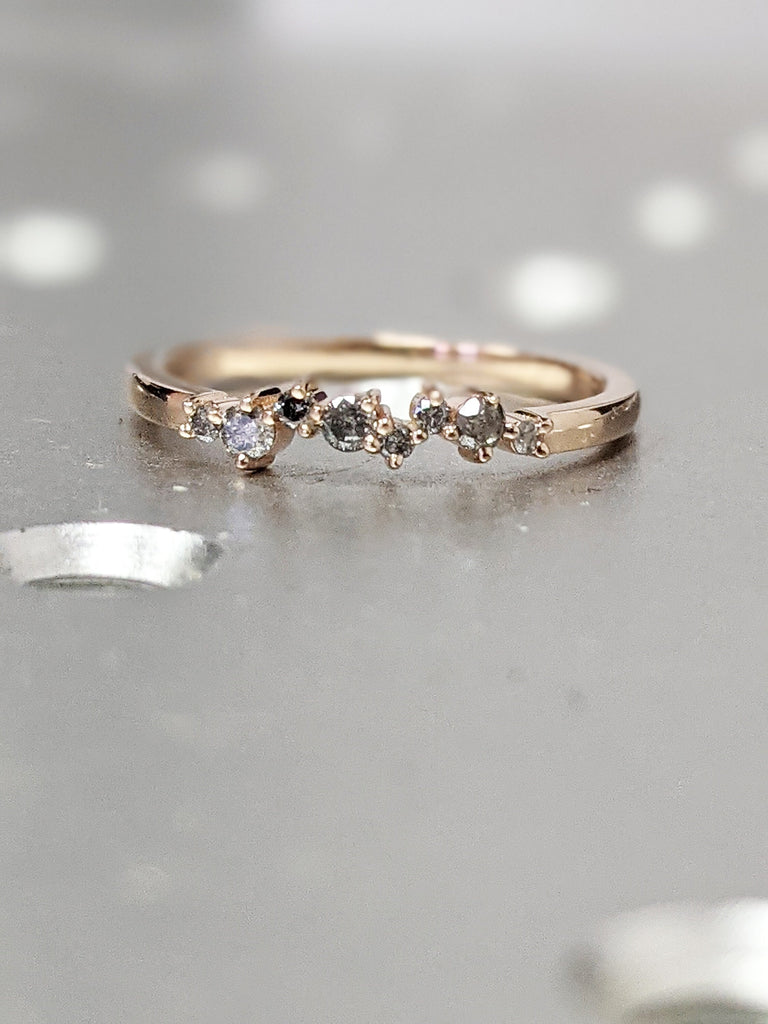 Rose Gold Salt and pepper diamond engagement, diamond cluster ring, 14k/18k gold , Engagement Ring Salt and Pepper Rustic, Stacking