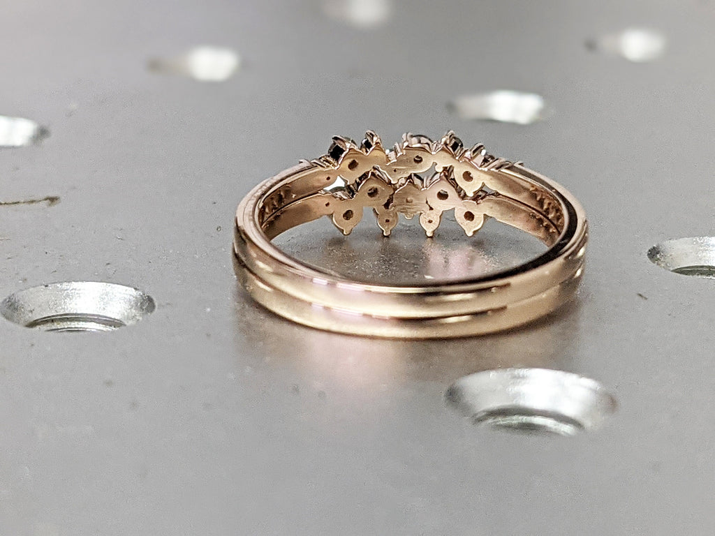 Rose Gold Salt and pepper diamond engagement, diamond cluster ring, 14k/18k gold , Engagement Ring Salt and Pepper Rustic, Stacking