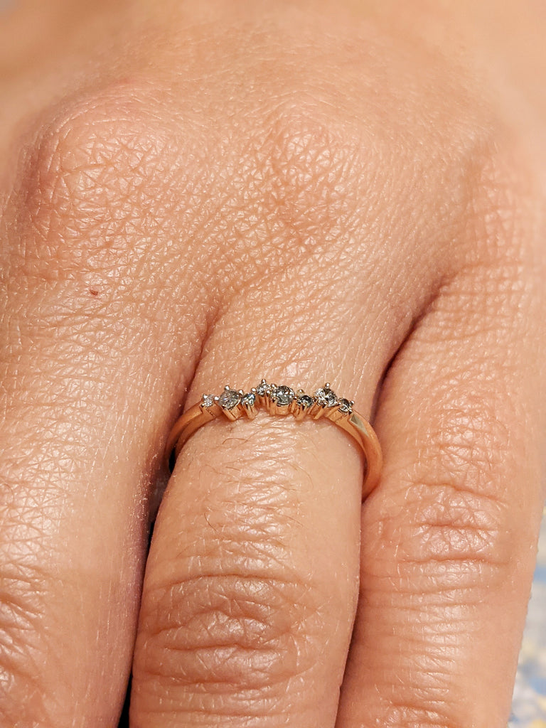 Rose Gold Salt and pepper diamond engagement, diamond cluster ring, 14k/18k gold , Engagement Ring Salt and Pepper Rustic, 8 Diamonds