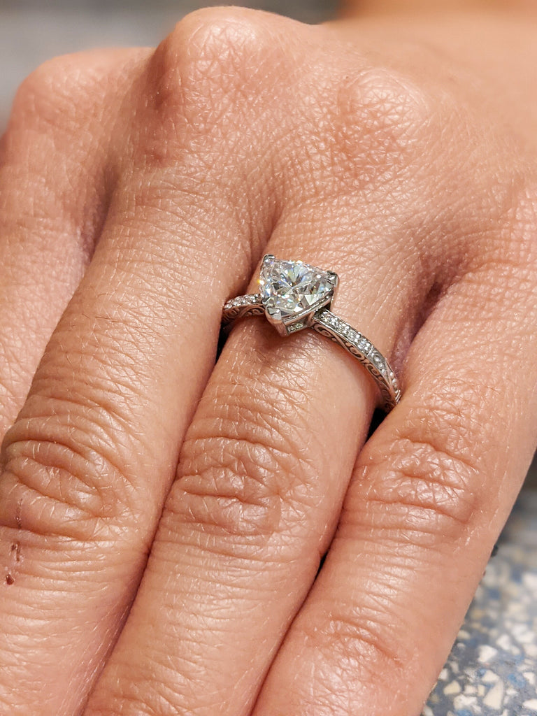 14k White Gold Trillion Cut Solitaire Engagement Ring, Wedding Ring, Bridal Ring, Man Made Diamond Simulant, Lab Created Moissanite