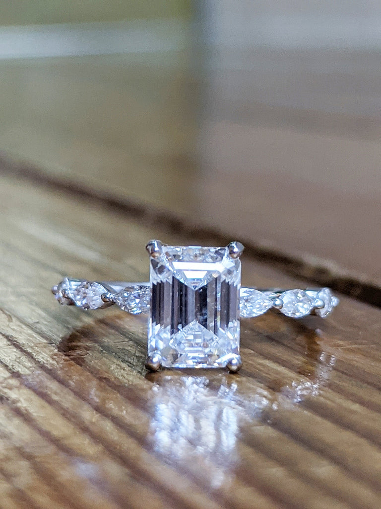 1.5ct Emerald cut Moissanite engagement ring vintage rose gold engagement ring women marquise Diamond wedding Bridal gift for her