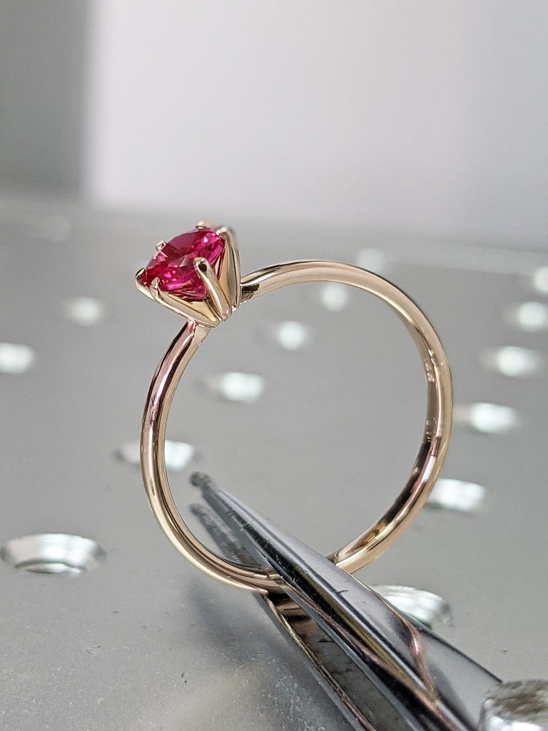 14k rose gold Briar classic ruby engagement ring, petite band, rounded prongs. 6 Prongs Solitaire Ruby Engagement Ring