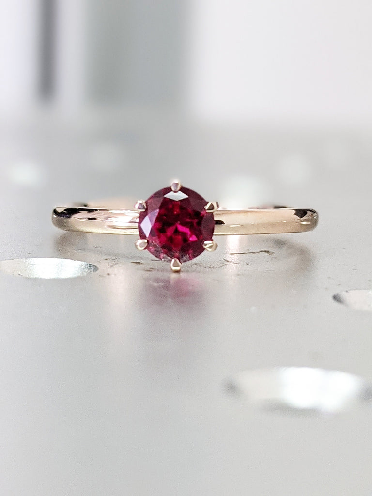 14k rose gold Briar classic ruby engagement ring, petite band, rounded prongs. 6 Prongs Solitaire Ruby Engagement Ring