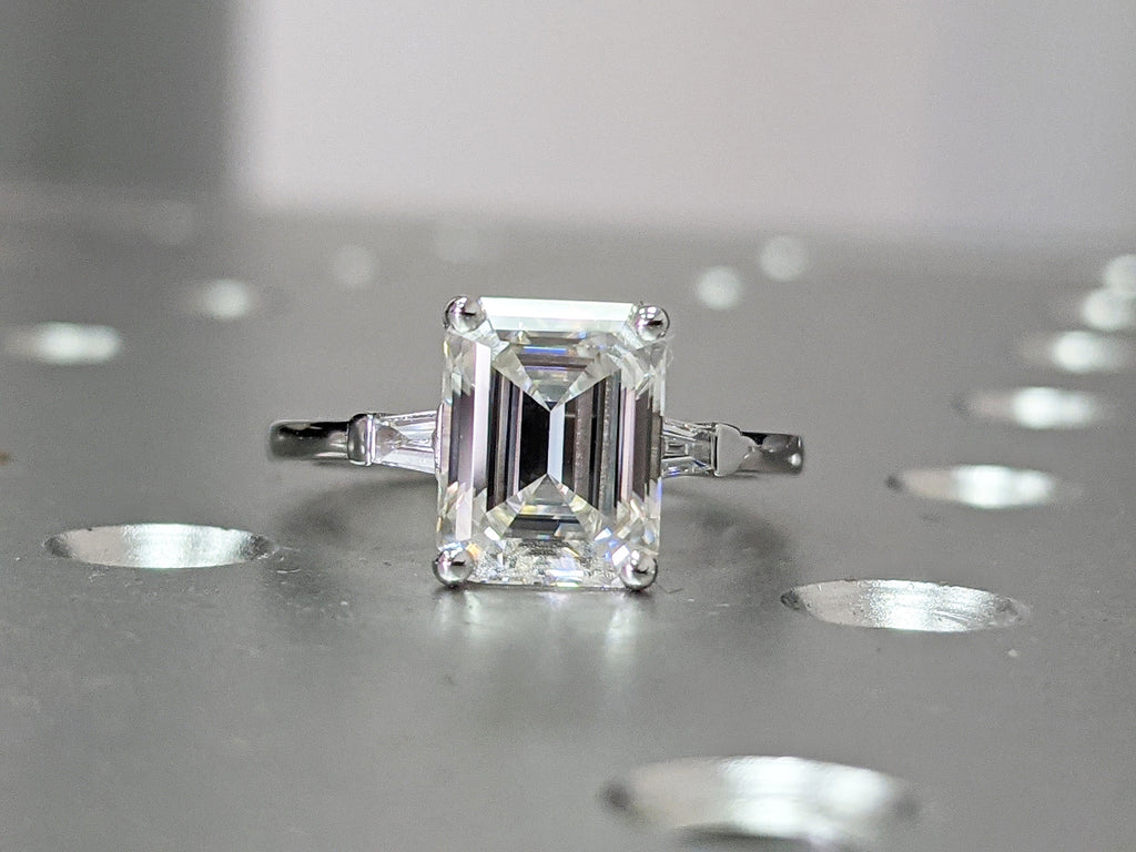 1ct/2ct/3ct Emerald Cut Engagement Ring, Emerald Cut Ring, Baguette Engagement Ring, Solid 14k Gold Two Tone Moissanite Engagement Ring