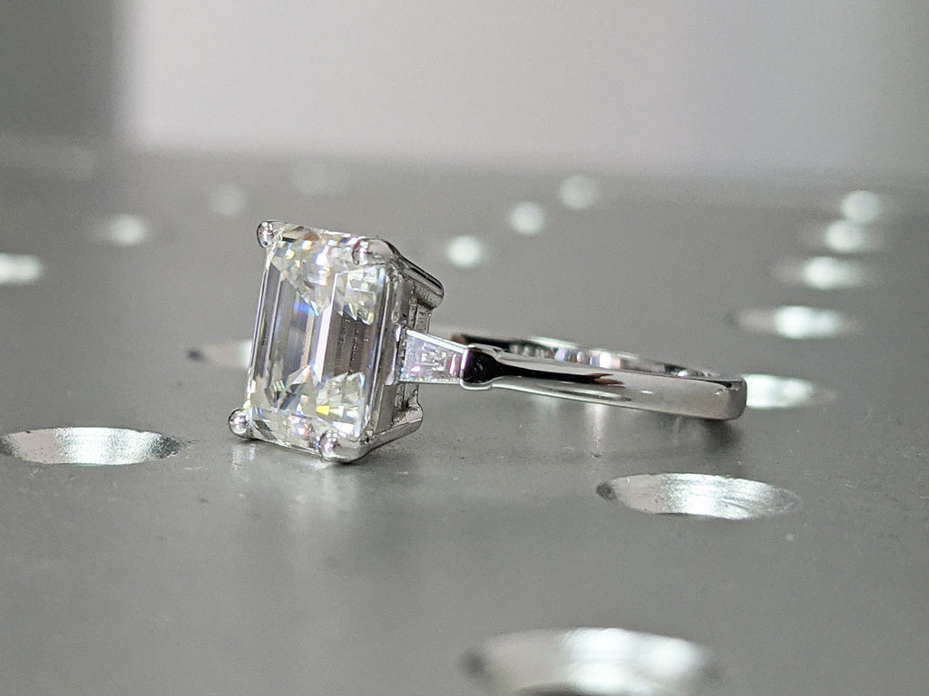 1ct/2ct/3ct Emerald Cut Engagement Ring, Emerald Cut Ring, Baguette Engagement Ring, Solid 14k Gold Two Tone Moissanite Engagement Ring