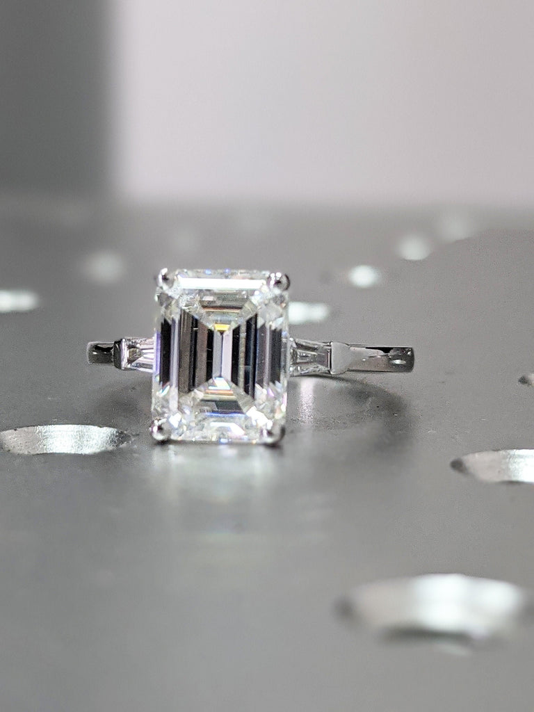 1ct/2ct/3ct Emerald Cut Engagement Ring, Emerald Cut Ring, Baguette Engagement Ring, Solid 14k Gold Two Tone Moissanite Engagement Ring