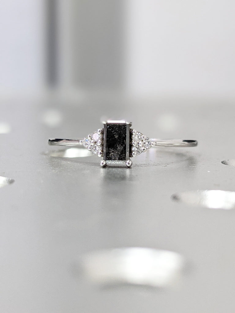 Vintage salt and pepper diamond engagement ring white gold engagement ring diamond cluster ring wedding Bridal Anniversary Baguette Cut
