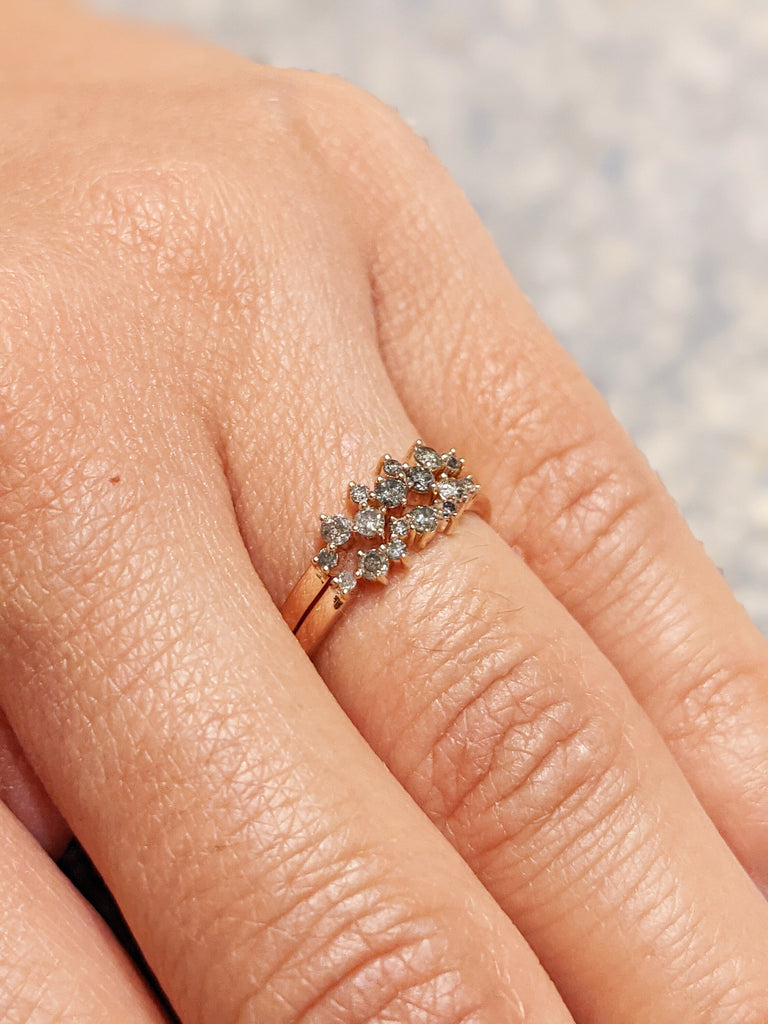 Rose Gold Salt and pepper diamond engagement, diamond cluster ring, 14k/18k gold , Engagement Ring Salt and Pepper Rustic, Stacking