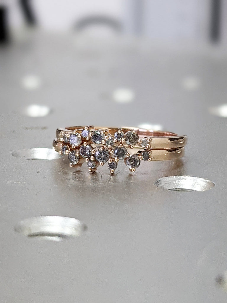 Rose Gold Salt and pepper diamond engagement, diamond cluster ring, 14k/18k gold , Engagement Ring Salt and Pepper Rustic, Stacking