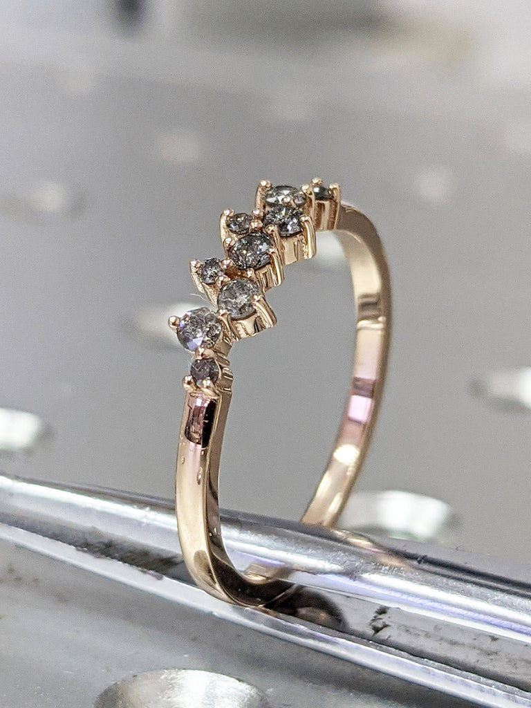 Rose Gold Salt and pepper diamond engagement, diamond cluster ring, 14k/18k gold, Engagement Ring Salt and Pepper Rustic, 9 diamonds