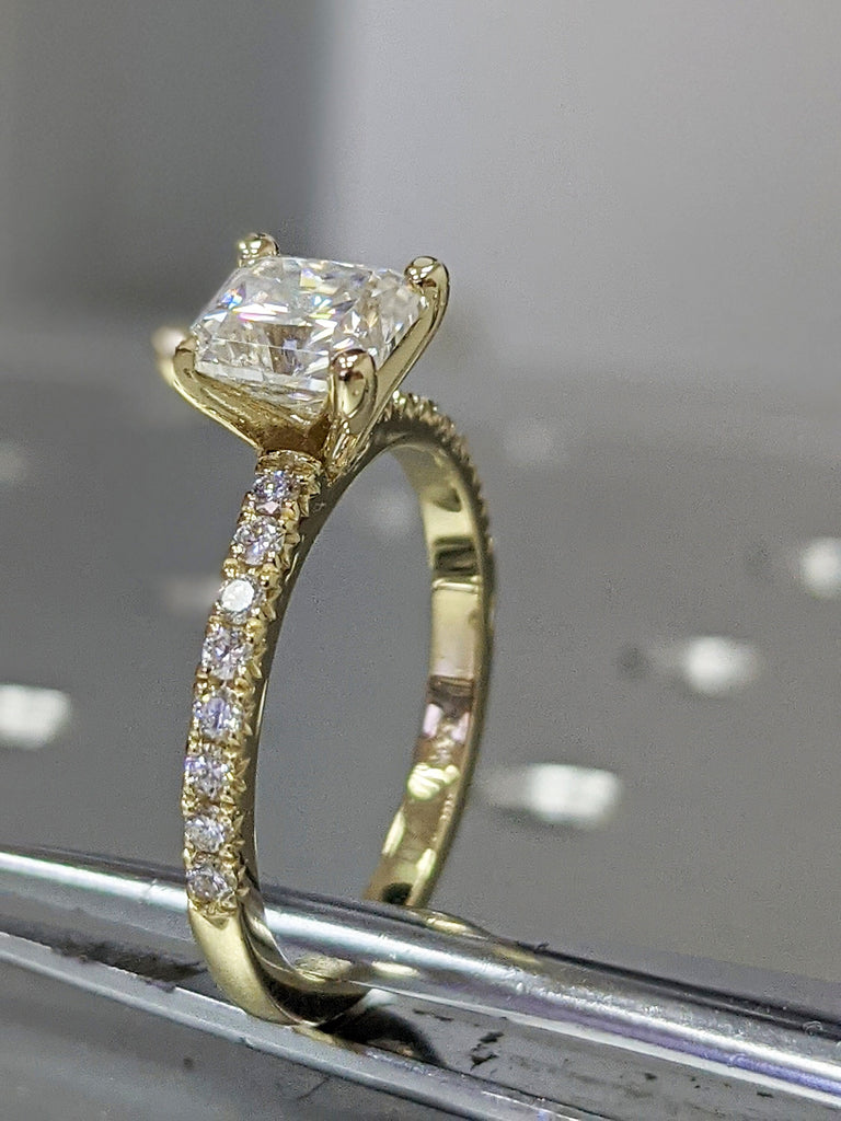 Engagement Ring, Radiant Cut 6mm Simulated Diamond Ring, Plain Gold Moissanite Ring, Solid 14k Gold Moissanite Ring, Wedding Promise Ring