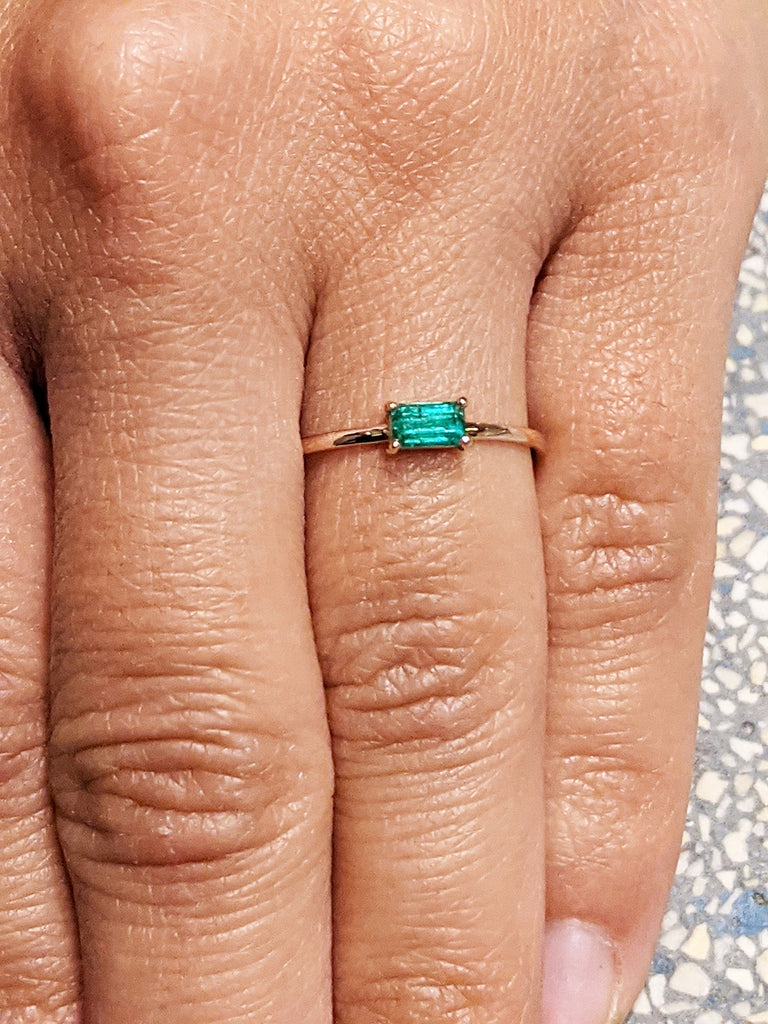 petite emerald baguette ring 14k gold Emerald Ring Baguette Emerald Ring 14k Solid Gold Minimalist Emerald Ring Stacking Emerald Ring