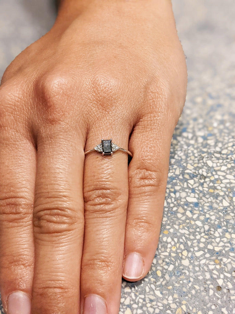 Vintage salt and pepper diamond engagement ring white gold engagement ring diamond cluster ring wedding Bridal Anniversary Baguette Cut