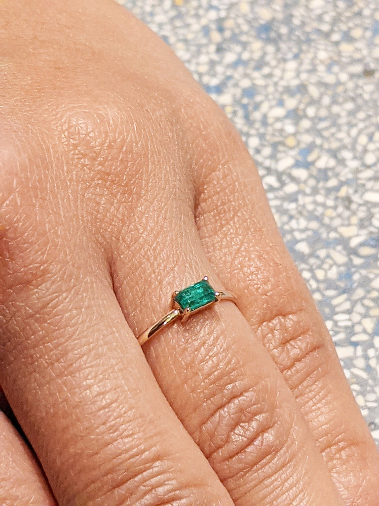 petite emerald baguette ring 14k gold Emerald Ring Baguette Emerald Ring 14k Solid Gold Minimalist Emerald Ring Stacking Emerald Ring