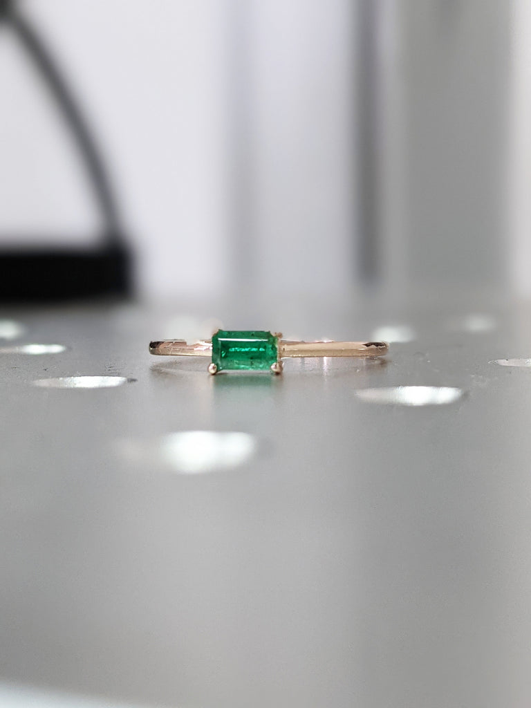 petite emerald baguette ring 14k gold Emerald Ring Baguette Emerald Ring 14k Solid Gold Minimalist Emerald Ring Stacking Emerald Ring