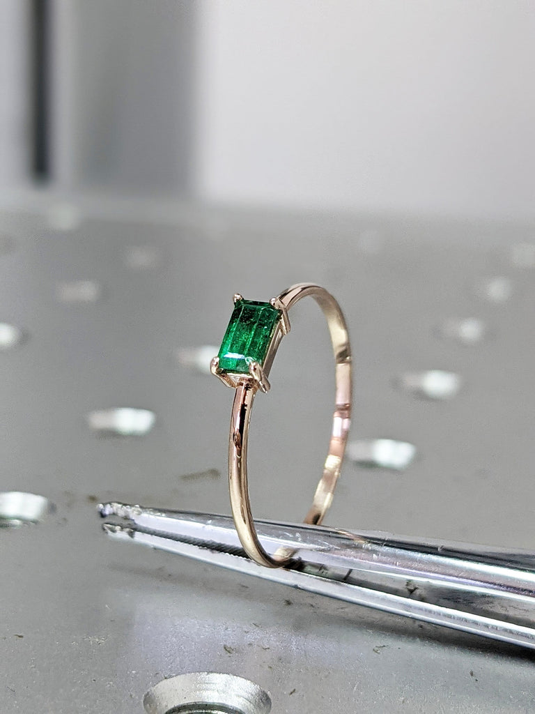 petite emerald baguette ring 14k gold Emerald Ring Baguette Emerald Ring 14k Solid Gold Minimalist Emerald Ring Stacking Emerald Ring