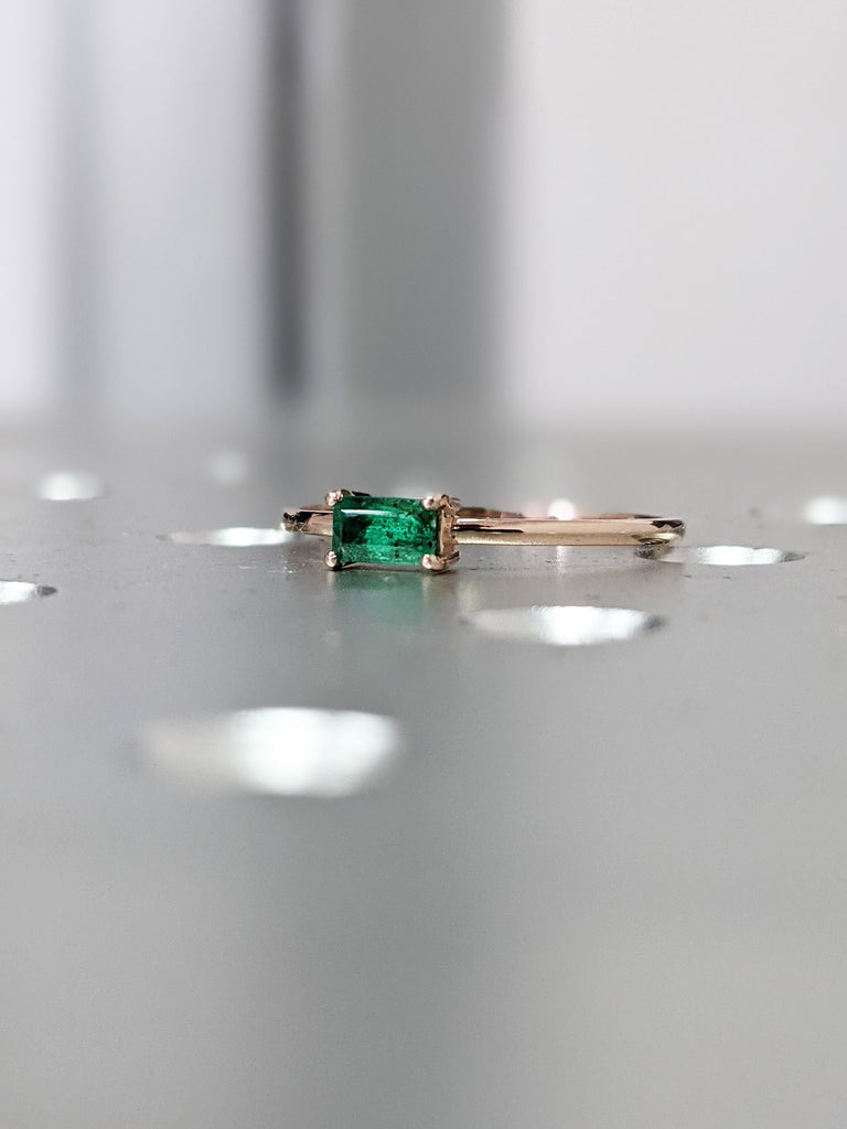 petite emerald baguette ring 14k gold Emerald Ring Baguette Emerald Ring 14k Solid Gold Minimalist Emerald Ring Stacking Emerald Ring