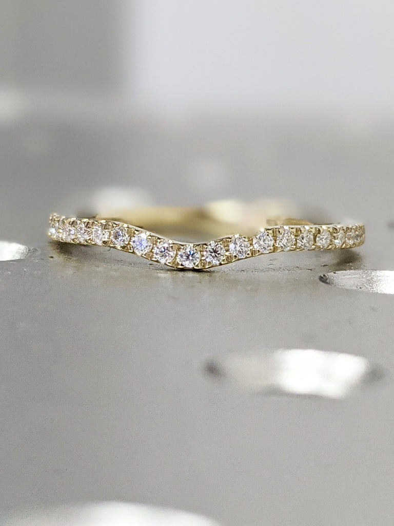 Curved Diamond Eternity Ring / 14k Gold Half Eternity Diamond Ring / Half Around Diamond Wedding Band / Stackable Diamond Ring / Ring Guard