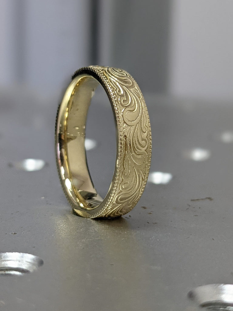 14k gold feather ring, Vintage, Antique, Feather, Milgrain, Wedding band, 14K Yellow/Rose/White Gold, Unique Wedding Band