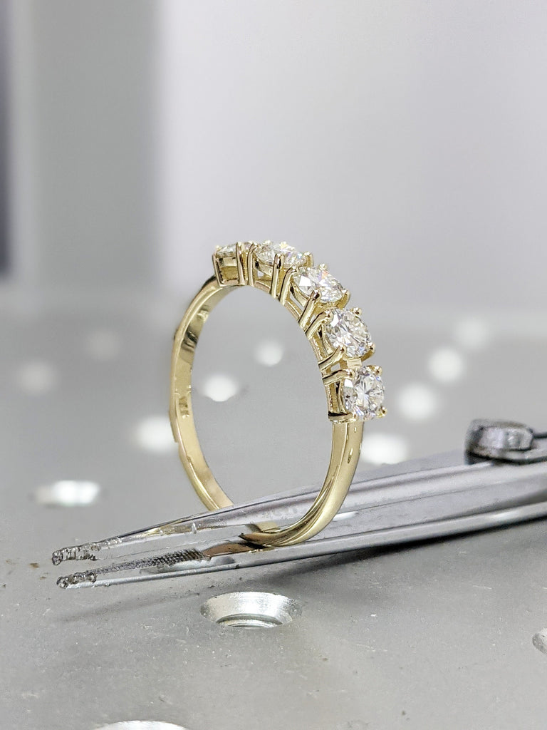 1 Carat 5 Stone Diamond Anniversary Ring Band 14K Yellow Gold, Anniversary Gift For Her, 5 year anniversary gift, half eternity band