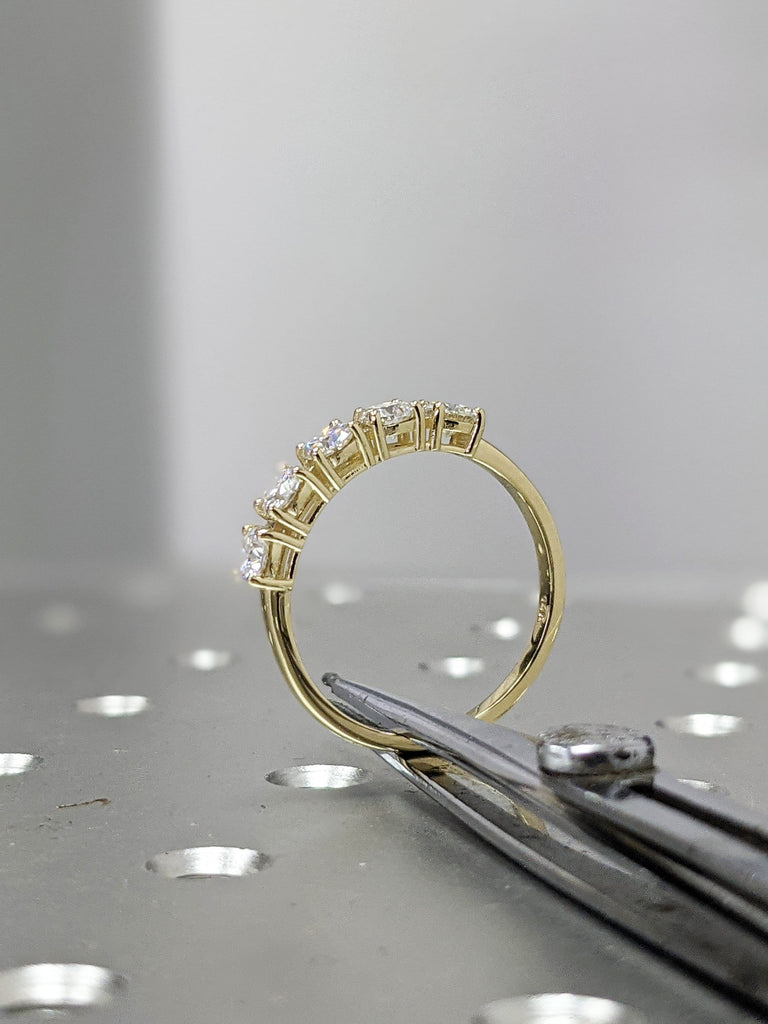 1 Carat 5 Stone Diamond Anniversary Ring Band 14K Yellow Gold, Anniversary Gift For Her, 5 year anniversary gift, half eternity band