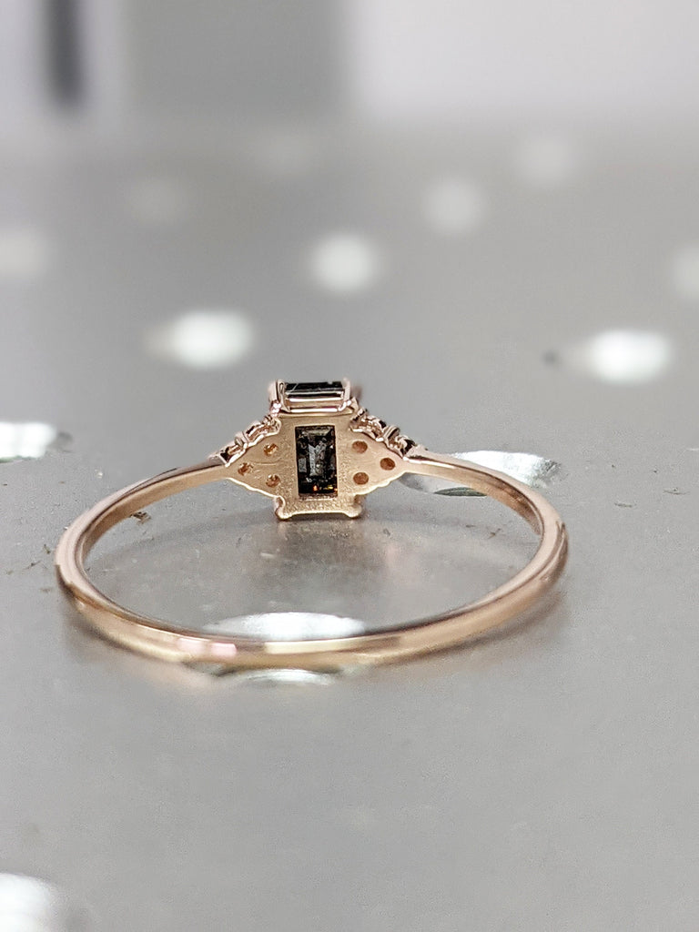 Vintage salt and pepper diamond engagement ring rose gold engagement ring diamond cluster ring wedding Bridal Anniversary Baguette Cut