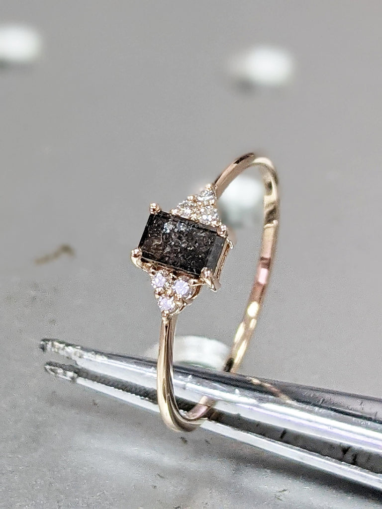 Vintage salt and pepper diamond engagement ring rose gold engagement ring diamond cluster ring wedding Bridal Anniversary Baguette Cut