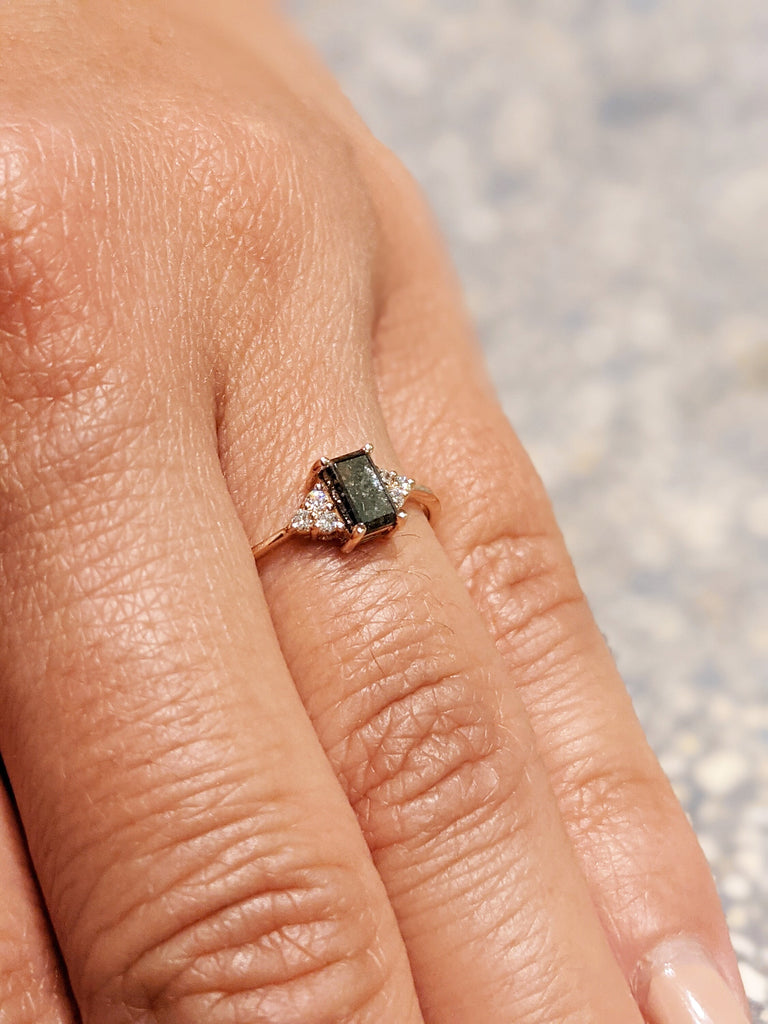 Vintage salt and pepper diamond engagement ring rose gold engagement ring diamond cluster ring wedding Bridal Anniversary Baguette Cut