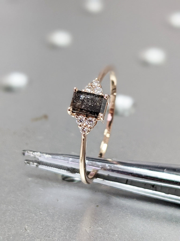 Vintage salt and pepper diamond engagement ring rose gold engagement ring diamond cluster ring wedding Bridal Anniversary Baguette Cut
