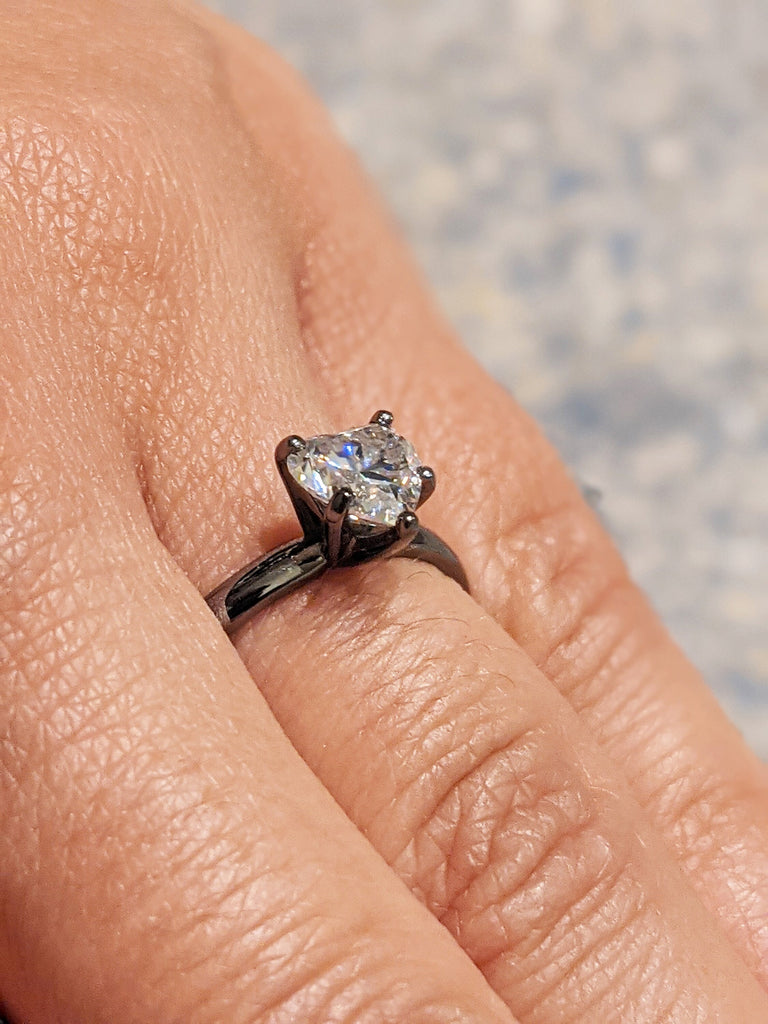 14K Solid Gold Engagement Ring /Heart Moissanite Diamond Wedding Ring/Moissanite Engagement Ring/Stack Ring/Promise ring/Black gold