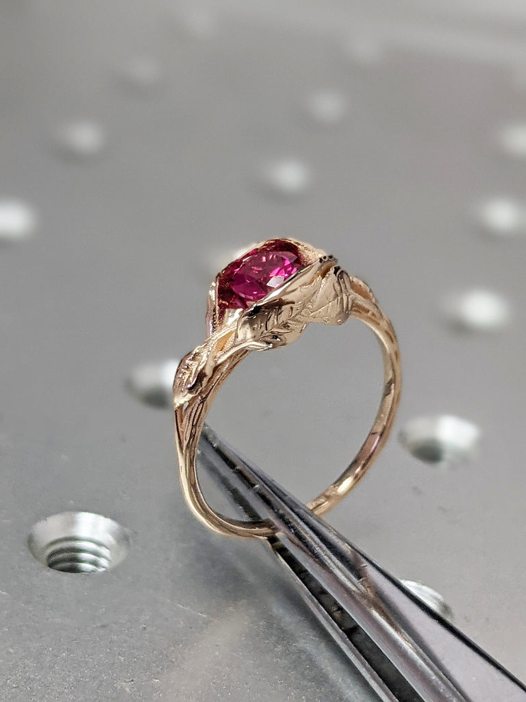 5mm Ruby Ring, Ruby Engagement Ring Leaf Engagement Ring Rose Gold Ruby Ring, Ruby Engagement Ring, Leaves Ring, Leaf Ring, Nature Ring