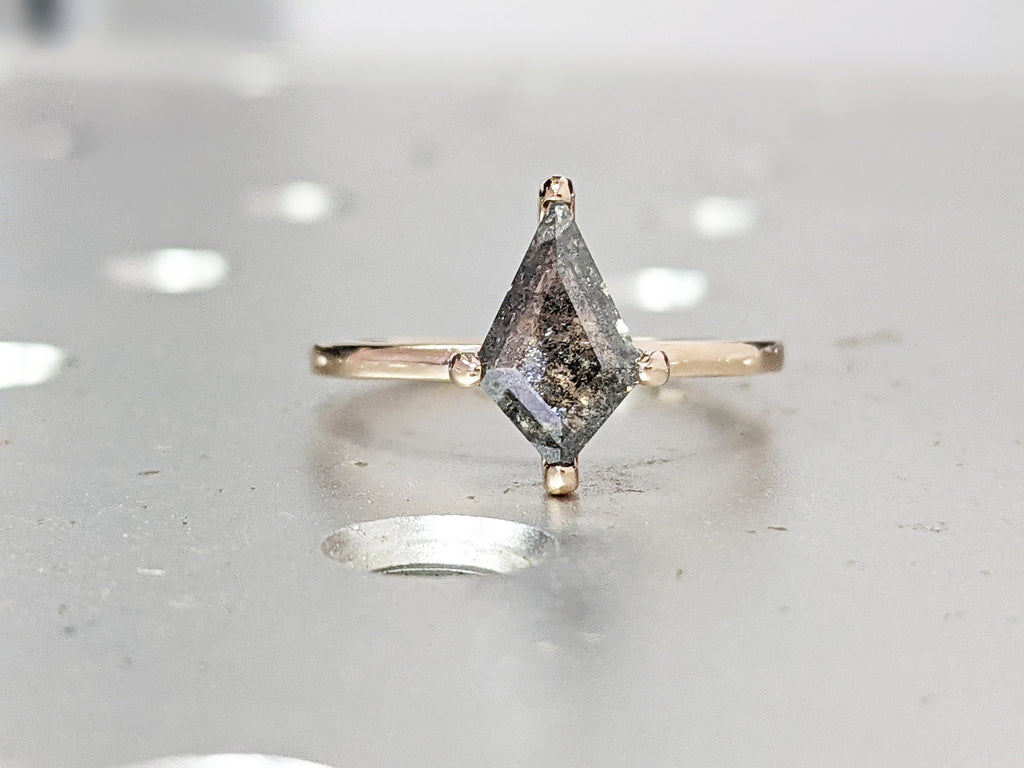 1920's Raw Salt and Pepper Diamond, Kite Diamond Ring, Unique Engagement Ring, Hidden Diamonds, Delicate Salt And Pepper Diamond Ring