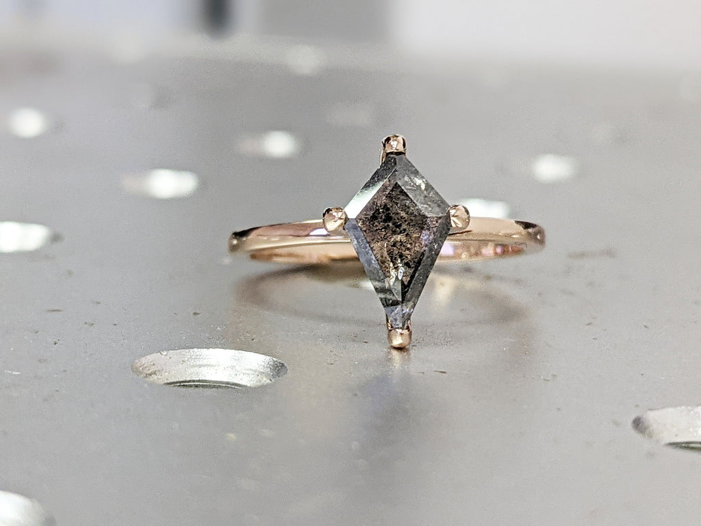1920's Raw Salt and Pepper Diamond, Kite Diamond Ring, Unique Engagement Ring, Hidden Diamonds, Delicate Salt And Pepper Diamond Ring