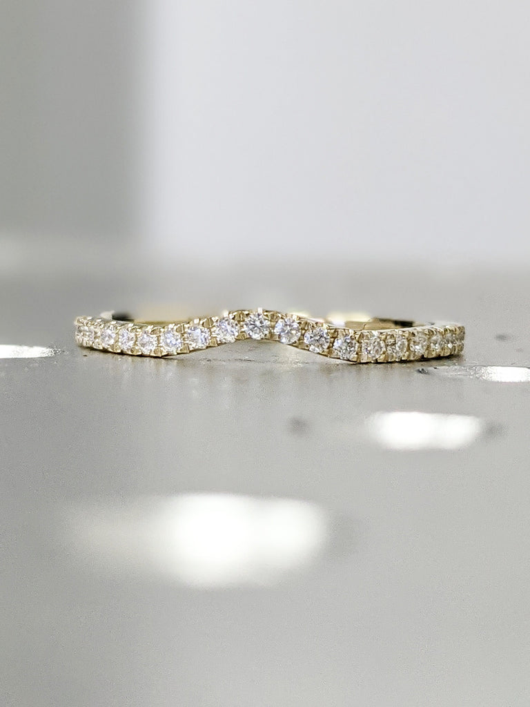 Curved Diamond Eternity Ring / 14k Gold Half Eternity Diamond Ring / Half Around Diamond Wedding Band / Stackable Diamond Ring / Ring Guard