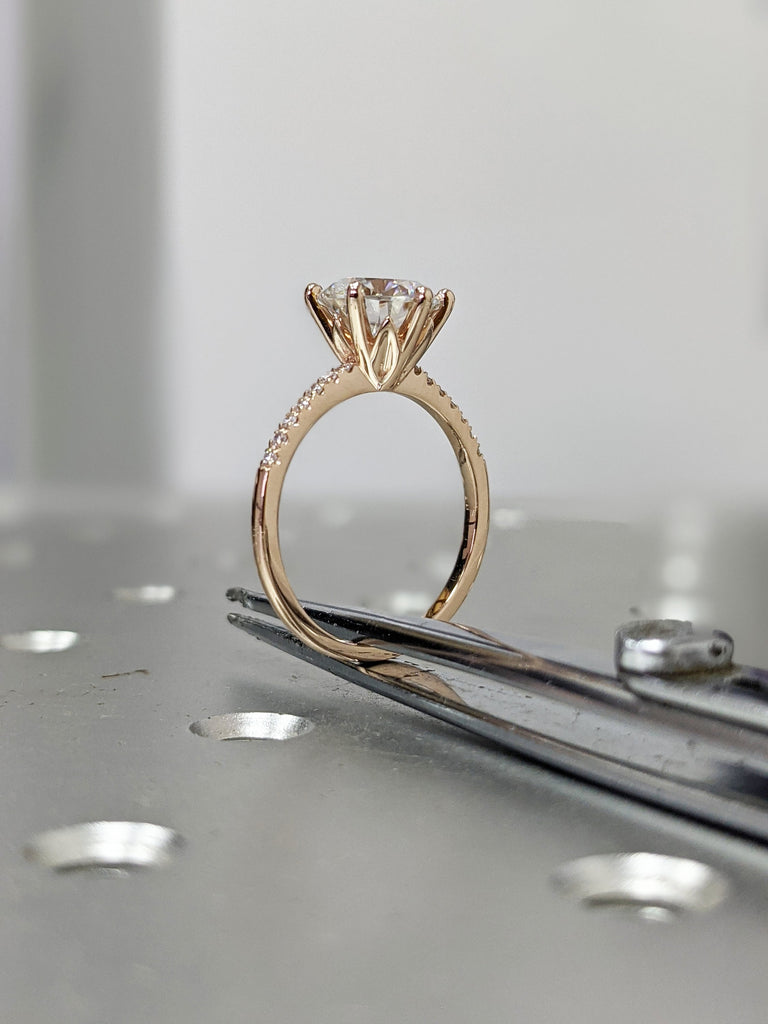 14K Solid Gold Rings/ 2CT Round Simulated Diamond Engagement Ring/ Stacking Rings/ Promise Ring/ Moissanite Ring/ White Gold Ring For Women