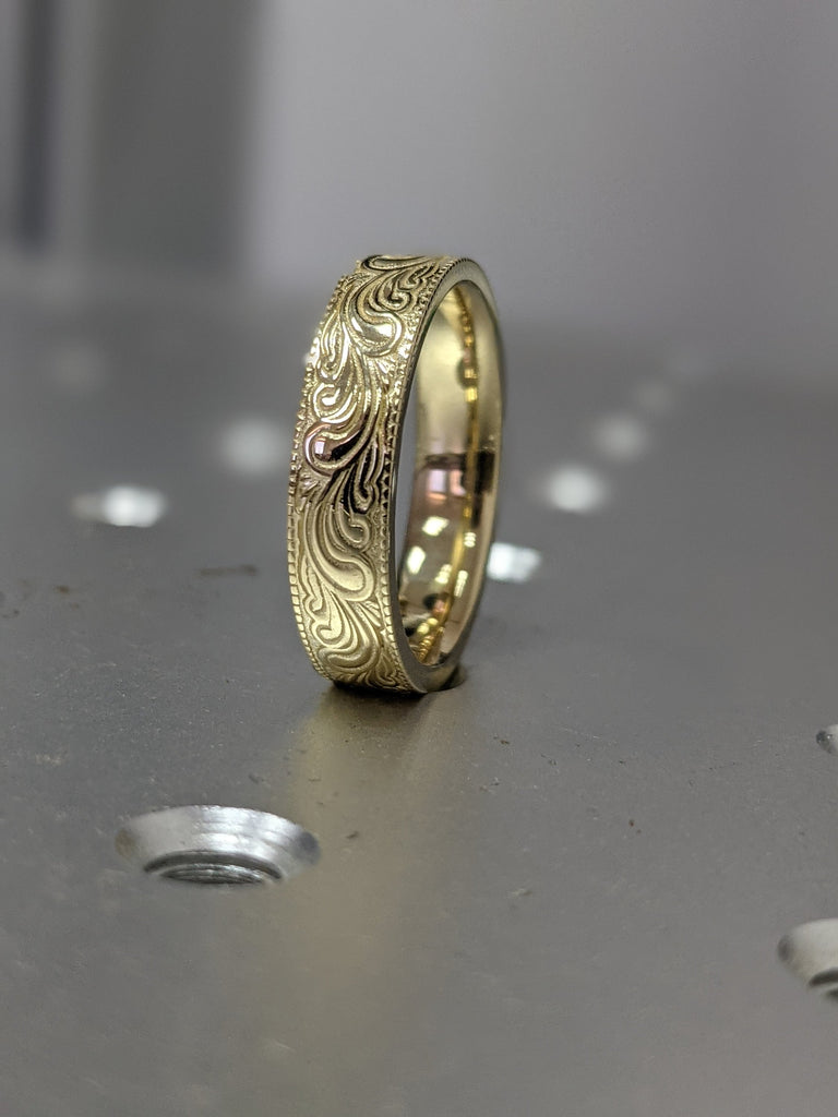 14k gold feather ring, Vintage, Antique, Feather, Milgrain, Wedding band, 14K Yellow/Rose/White Gold, Unique Wedding Band