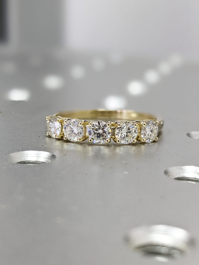 1 Carat 5 Stone Diamond Anniversary Ring Band 14K Yellow Gold, Anniversary Gift For Her, 5 year anniversary gift, half eternity band